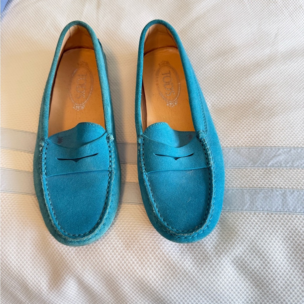 Turquoise Suede Loafers